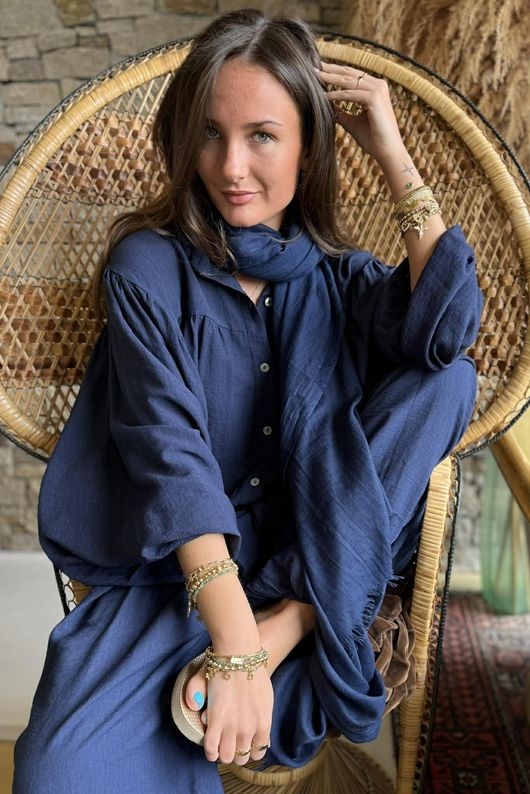 Basso Tie Smock Blouse Navy